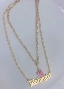 Gold Tone "Babygirl" Butterfly Necklace