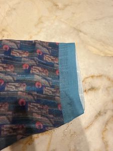 Blue Abstract Print Saree