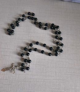 Black Gothic Beaded Rosary Necklace