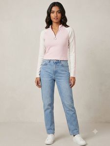 Pink Zip Front Long Sleeve Crop Top