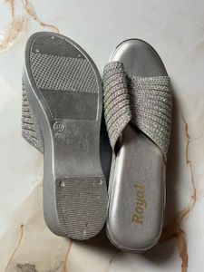 Sparkling Silver Wedge Sandals