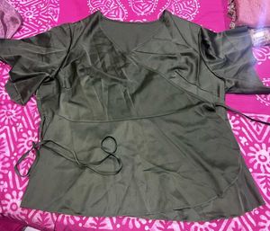 Satin Wrap Top with Flutter Sleeves