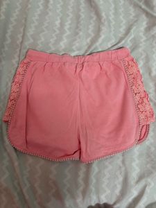 Pink Lace Trim Lounge Shorts