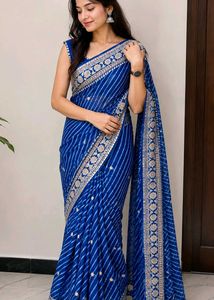 Beautiful Blue Saree with Silver Border