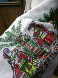 Madhubani Hand-Painted White Dupatta