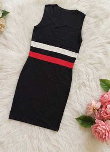 Y2K Black Mini Dress with Stripe Accent