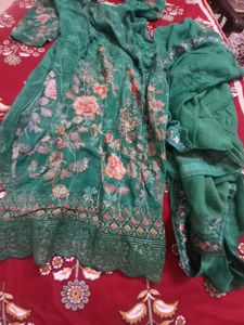 Green Floral Print Kurta with dupatta