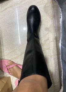 Classic Black Leather Knee-High Boots