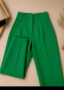 New High Waisted Green straight fit Leg Trousers