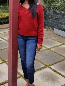 Red Off-Shoulder Sweater