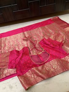 Beautiful Pink Chanderi Silk Saree