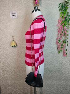 JDY BY ONLY Pink &amp; Red Striped Ribbed Sweater
