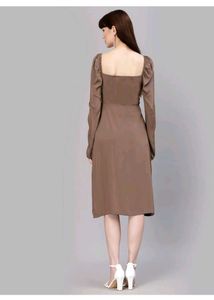 Chic Brown Ruched Long Sleeve Dress