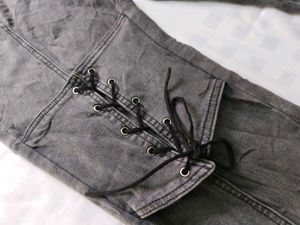 Denim Jeans with Pearl Embellishments
