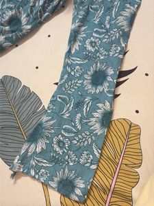 Teal Floral Printed Long-Sleeve Kurti