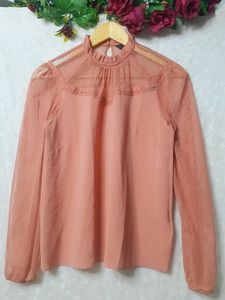 Zink Peach Frill Sleeve Top