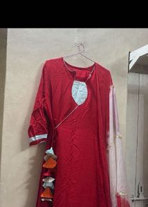 Red Kurta with Dupatta and pants