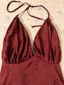 Maroon Satin Halterneck Dress
