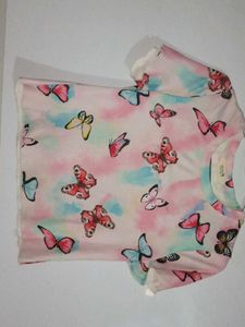 Cute Butterfly Print Tie-Dye T-Shirt