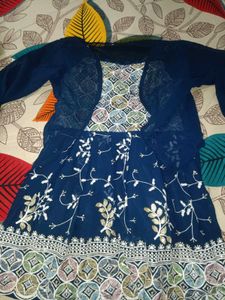 Embroidered Navy Blue shrara kurti