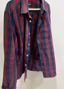 Men's Red and Navy Blue Checkered Shirt