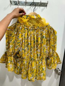Yellow Floral Off-Shoulder Peplum Top