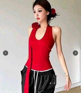 Red Halter Neck bodysuit style with Rose Detail
