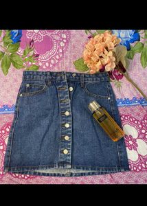 Denim Button-Front Mini Skirt