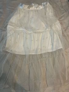 Elegant White Pearl Embellished Skirt