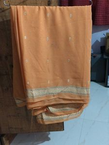 Peach Saree with Delicate Details and blouse piece