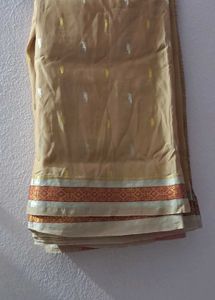 Elegant sandle Saree with Golden &amp; Silver Motifs