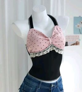 Cute Polka Dot Bow Halter Top