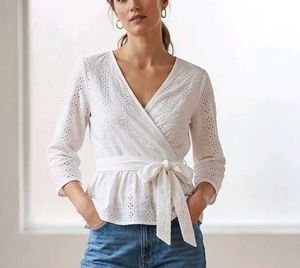 Elegant Cotton White Broderie Anglaise Top