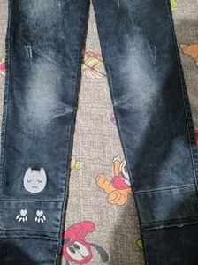 Stylish Distressed Denim Jeans with Cute Cat Patch