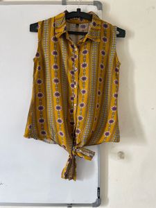 Sleeveless Mustard Floral Print Shirt