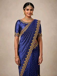 Royal Blue Embroidered Silk Saree.           some