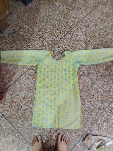 Yellow Kurta with Blue Floral Print