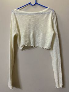 Sheer Cropped Tie-Front Top