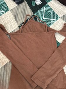 Ribbed Long Sleeve Cold Shoulder Top
