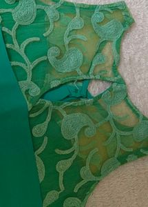 Stylish Teal Lace Detail Tie-Front Top