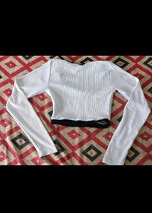 White Long Sleeve Crop Top