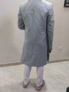 Men's Light Blue Jacquard Kurta