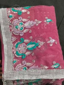 Elegant Pink Embroidered Saree