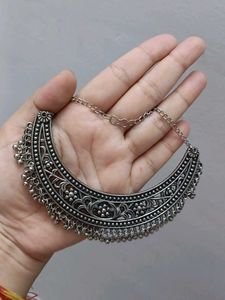 Boho Silver Oxidized Choker Necklace
