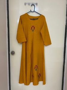 Embroidered Mustard Kurta Set