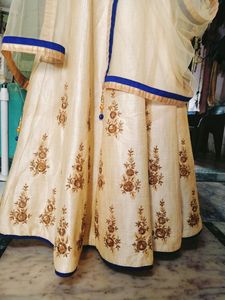 Blue &amp; Beige Embroidered Lehenga Choli
