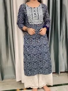 Blue Kurta with White Palazzo Pants