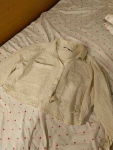 Cream Textured Cropped Oversized Shirt