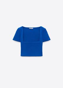 Blue Square Neck Cropped Top