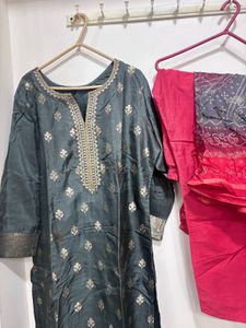 Embroidered Silk Kurta Set with Pants